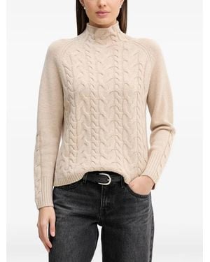 Benetton ケーブルニット ハイネックセーター - ナチュラル