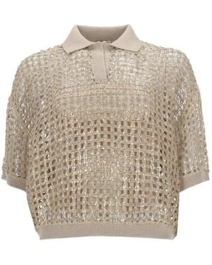 Brunello Cucinelli Sequin-Embellished Polo Shirt - Natural