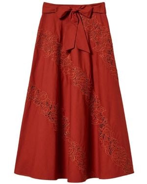 Twinset Long Poplin And Broderie Anglaise Skirt - Red