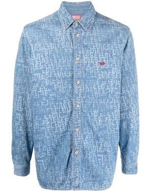 DIESEL Logo-Print Denim Shirt - Blue