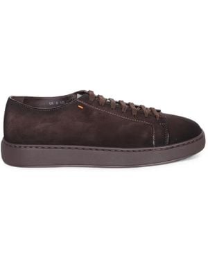 Santoni Suede Lace-Up Sneakers - Brown