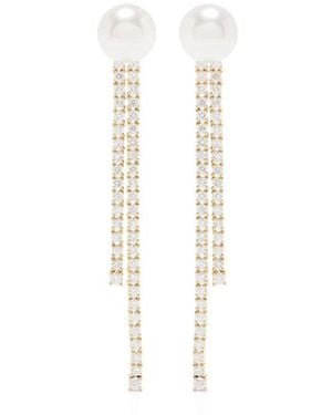 Mizuki Pendientes En Oro Amarillo De 18 Ct Con Diamantes Y Perlas Akoya - Blanco