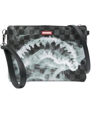 Sprayground Check-Pattern Shark-Mouth Clutch Bag - Gray