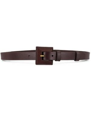 Saint Laurent Square-Buckle Leather Belt - White
