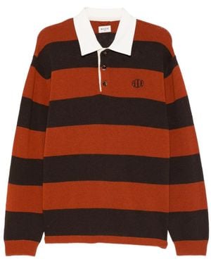 Bode Striped-Collared Polo Shirt - Orange
