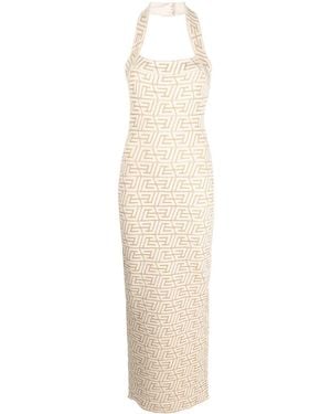 Balmain Logo-jacquard Halterneck Dress - White