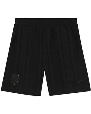BOSS GREEN HUGO BOSS Logo-Patch Pleated Shorts - Black