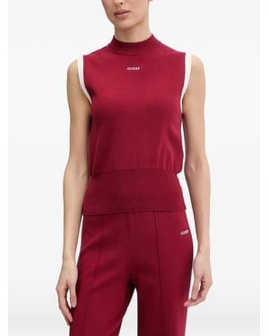 Guess Logo-Print High-Neck Vest - Red