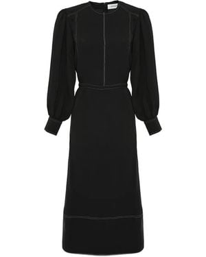 Yves Salomon Puffärmel-Midikleid Mit Kordelzug - Schwarz