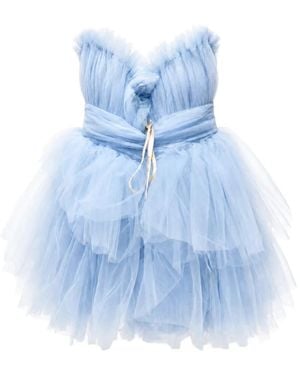 Bronx and Banco Ruffled Tulle Mini Dress - Blue
