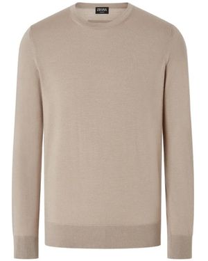 ZEGNA Light Taupe Mélange Cashseta Crew-Neck Sweater - Natural