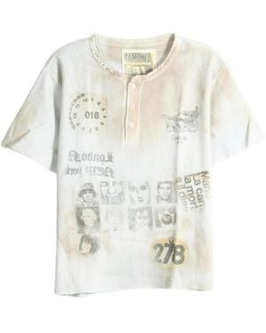SAITOS Graphic-Print Waffle-Knit Henley T-Shirt - White