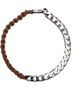Plan C Braided Leather Curb-Link Necklace - Metallic