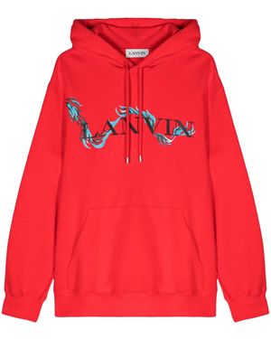 Lanvin Dragon-Print Cotton Hoodie - Red