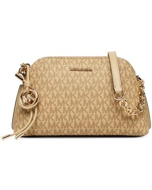 Michael Kors Logo-Monogram Dome Shoulder Bag - Natural