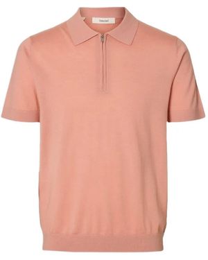 SELECTED Half Zip Polo Shirt - Pink