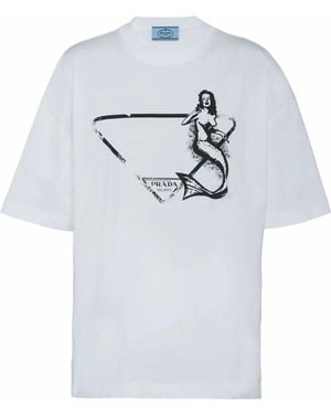 Prada Mermaid And Logo Print Oversize T-shirt - Grey