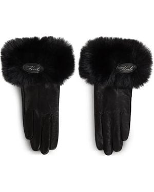 Karl Lagerfeld Faux-Fur Leather Gloves - Black