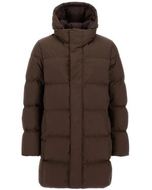 Herno Striped-Quilted Hooded Jacket - Brown