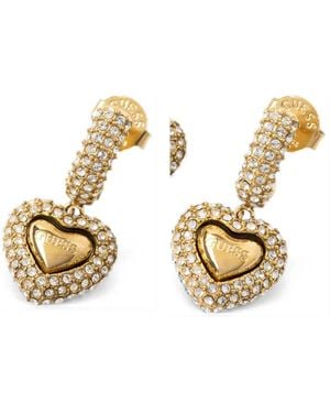 Guess Crystal-Embellished Heart Earrings - Metallic