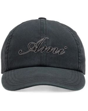 Ami Paris Cotton Cap With Emboirery - Black
