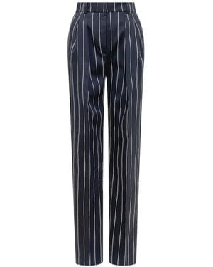 Mom's Pants Striped Silk Trousers - Blue