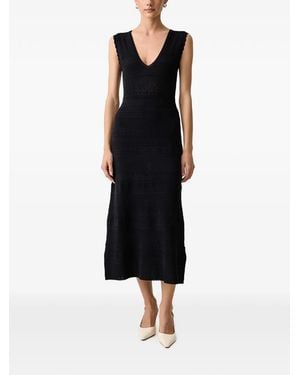 Morgan Pointelle-Knit Scalloped-Edge Midi Dress - Black