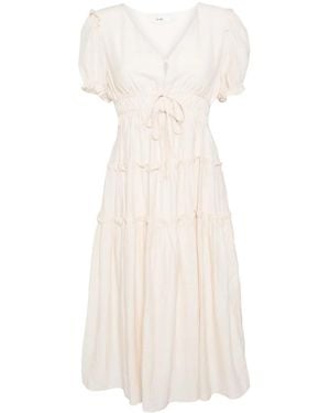 B+ AB Pleated Tiered Midi Dress - Natural