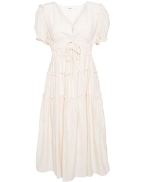 B+ AB Pleated Tiered Midi Dress - Natural