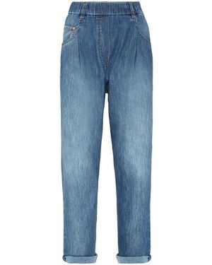 Brunello Cucinelli Lightweight Denim Baggy Trousers With Shiny Tab - Blue