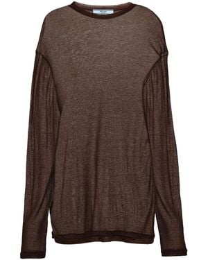 Prada Semi-Sheer Chambray T-Shirt - Brown