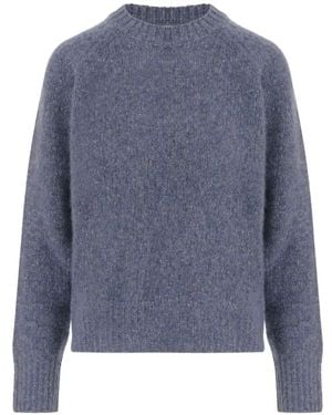 Allude Crew-Neck Raglan-Sleeve Sweater - Blue