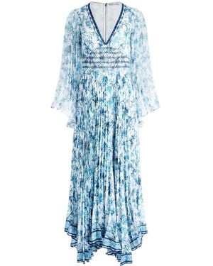 Alice + Olivia Sion Floral Print Pleated Maxi Dress - Blue