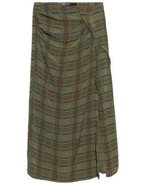 Bimba Y Lola Khaki Checked Gathered Fluid Skirt - Green