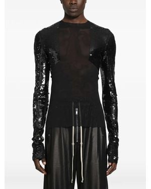 Rick Owens Temple Dennis Sequin-Embellished T-Shirt - Black