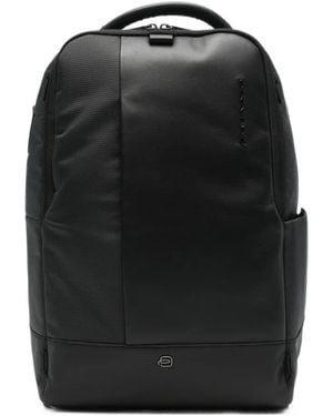 Piquadro Leather-Panelled Backpack - Black