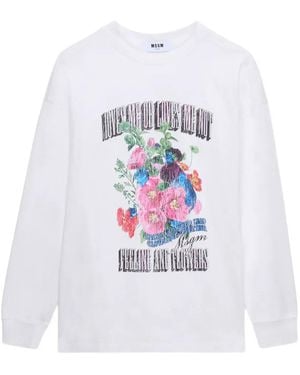 MSGM T-Shirt À Manches Longues Et Fleurs - White
