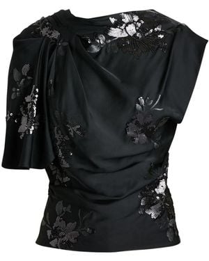 Scanlan Theodore Sequin-Embellished Draped Satin Blouse - Black