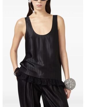 GIUSEPPE DI MORABITO Lace-Trim Striped Top - Black