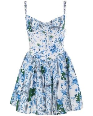 Agua Bendita Abito Corto Nader Spring A Fiori - Blu