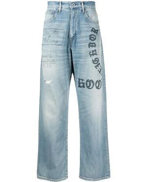 Neighborhood Graphic-Print Straight-Leg Jeans - Blue