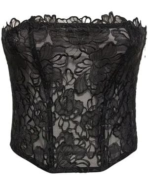 Fleur du Mal Whitney Embroidered Corset Top - Black