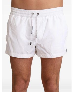Dolce & Gabbana King Logo-Tape Swim Shorts - White