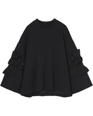 Psophia Ruffled-Sleeve T-Shirt - Black