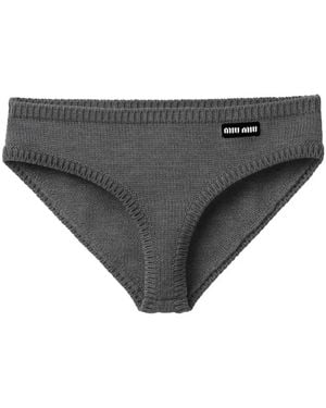 Miu Miu Logo-Patch Cashmere Briefs - Gray