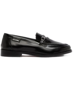 CAREL PARIS Gina Buckle-Strap Leather Loafers - Black