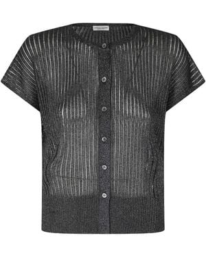 Roberto Collina Ribbed-Knit Short-Sleeve Cardigan - Grey