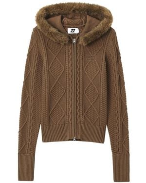 Izzue Cable-Knit Hoodie - Brown