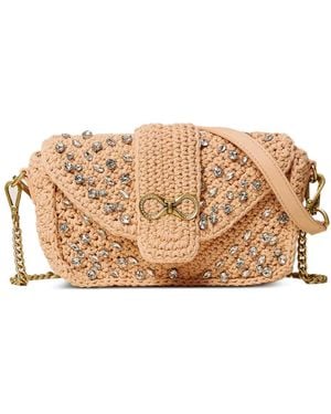 Twinset Crochet Shoulder Bag With Rhinestones - Natural