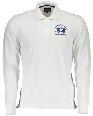 La Martina Logo-embroidered long-sleeve polo shirt - Weiß